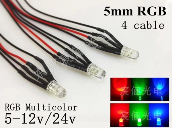 3V 5V 12V 24V 36V 220V 5mm 20 Cm Kablolu Şeffaf Mantar 4 Bacaklar RGB Led Renkler 1 Adet