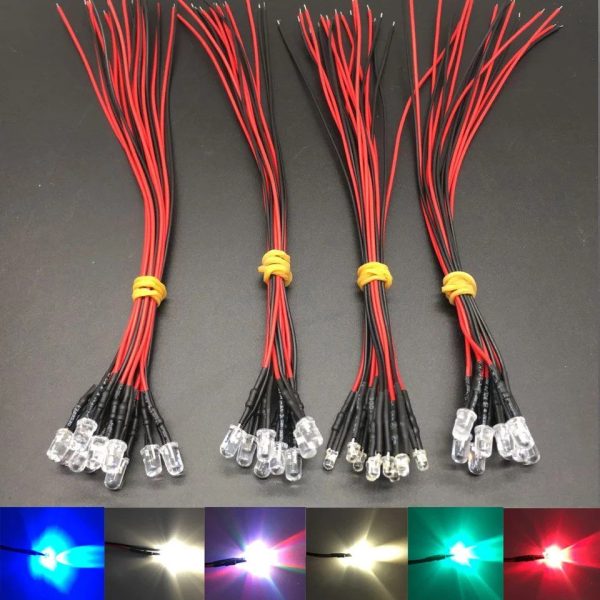 3V 5V 12V 24V 36V 220V 5mm 20 Cm Kablolu Şeffaf Mantar Led Renkler 1 Adet