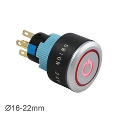 22mm Kalıcı POWER Logolu 1NO/1NC 5P LED VOLTAJI 10V~24V ve 220V