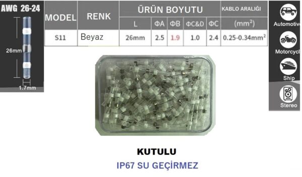 Beyaz Lehimli Daralan Makaron Su Geçirmez Kutulu 100adet