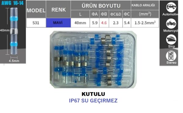Mavi Lehimli Daralan Makaron Su Geçirmez Kutulu 40adet