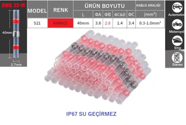 Lehimli Daralan Makaron Su Geçirmez Kablo Birleştirici 10 Adet